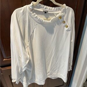 Talbots White Ruffled Sweatshirt with Gold Buttons 3x